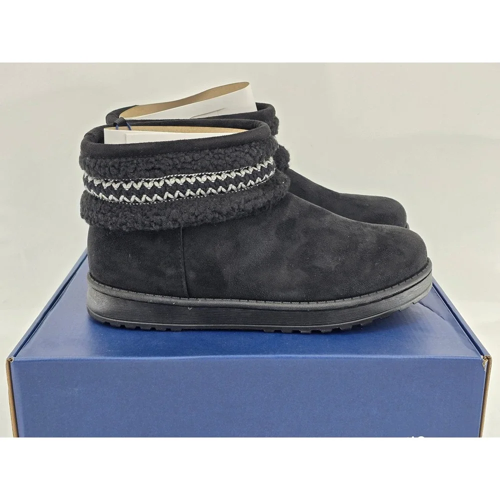 White Mountain Icons Ankle Boots Womens 7.5 Black Faux Fur Suede - New